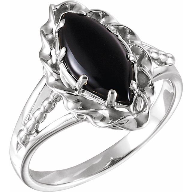 14K White Natural Onyx Rope Ring