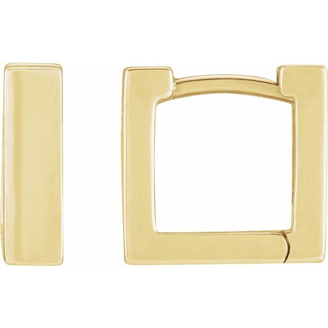 14K Yellow Square Hinged 10 mm Huggie Hoop Earrings