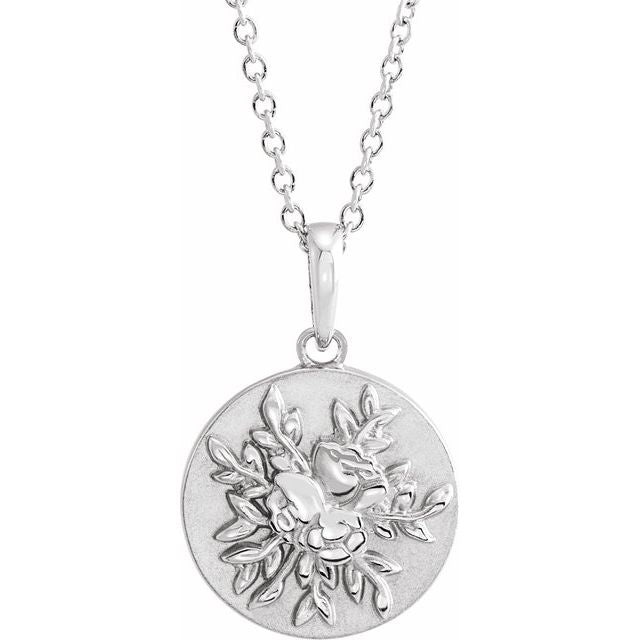 Sterling Silver 19.1x12 mm Floral 16-18' Necklace