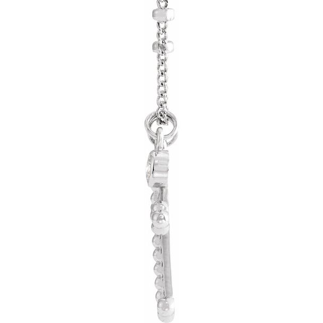 14K White .06 CT Natural Diamond Beaded Cross 20' Necklace