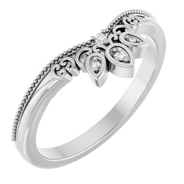 14k White .02 Ctw Natural Diamond Contour Band