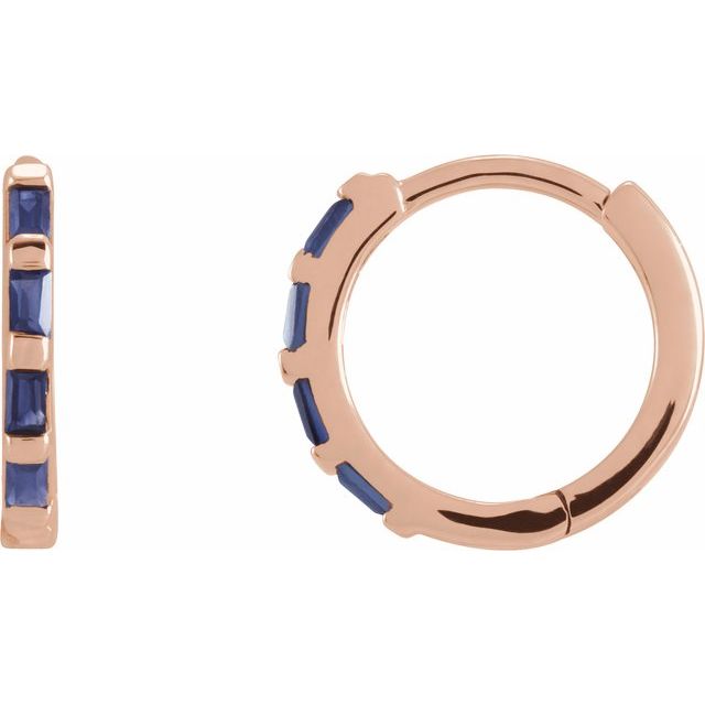 14K Rose Natural Blue Sapphire Huggie Earrings