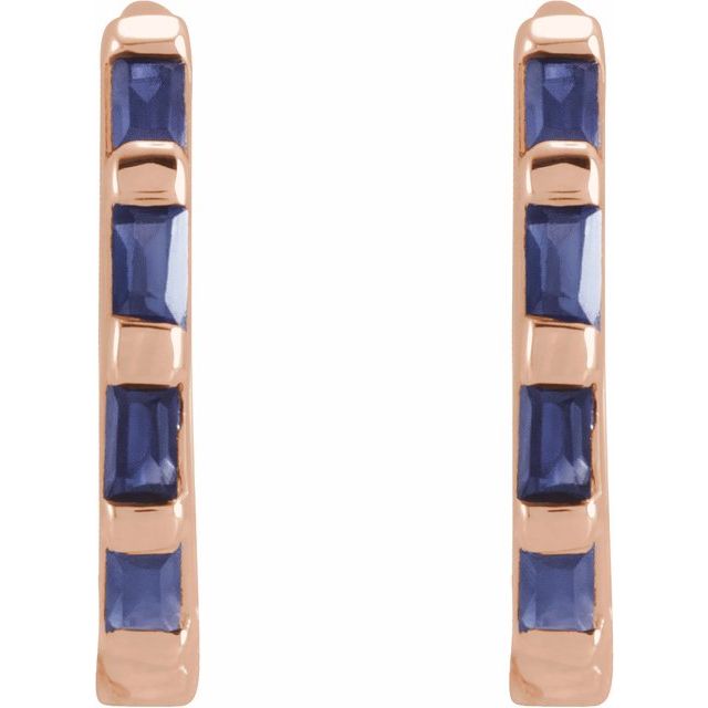 14K Rose Natural Blue Sapphire Huggie Earrings