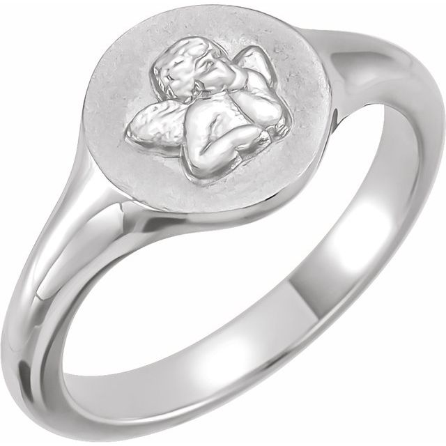 14K White Cherub Angel Pinky Ring
