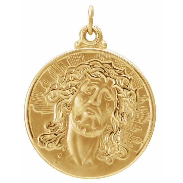 14K Yellow 23 mm Round Face of Jesus (Ecce Homo) Medal