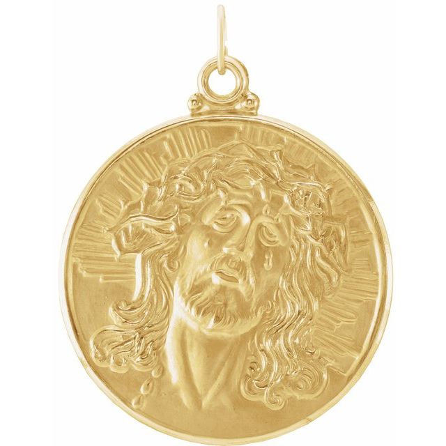 14K Yellow 33 mm Round Face of Jesus (Ecce Homo) Medal