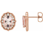 14k Rose Natural Peach Morganite & 1/3 Ctw Natural Diamond Earrings