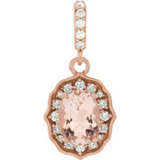 14k Rose Natural Peach Morganite & 1/6 Ctw Natural Diamond Pendant