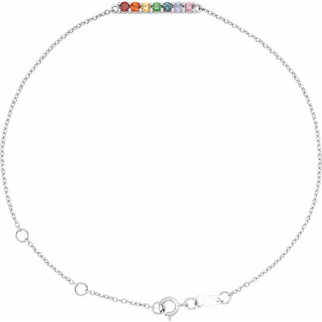 Sterling Silver Natural Multi-Gemstone Bar 6 1/2-7 1/2' Bracelet