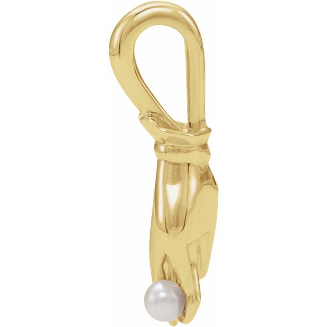 14K Yellow Cultured White Seed Pearl Buddha Hand Pendant