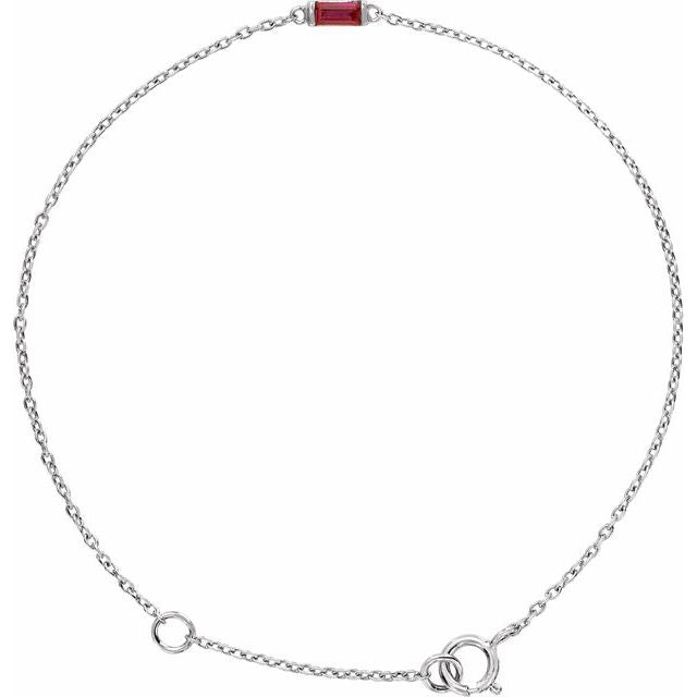14K White Straight Baguette Natural Ruby 6 1/2-7 1/2' Bracelet