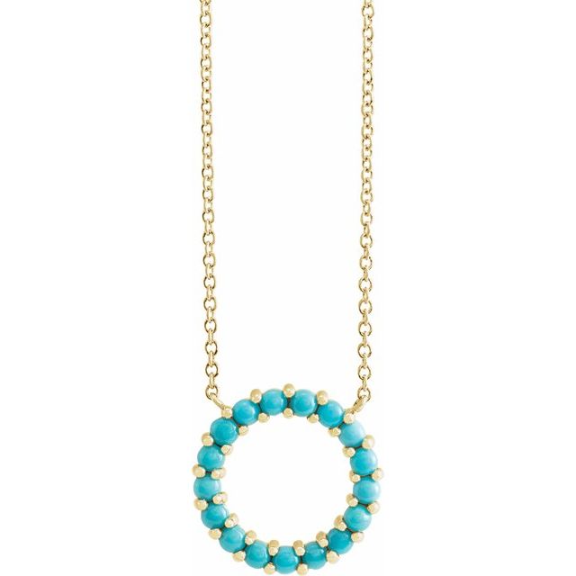 14K Yellow Natural Turquoise Circle Cabochon 18' Necklace