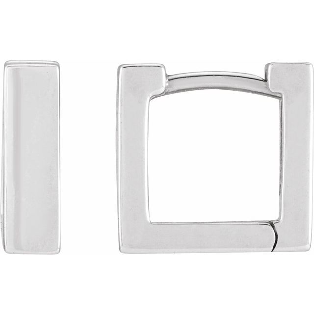 14K White Square Hinged 10 mm Huggie Hoop Earrings