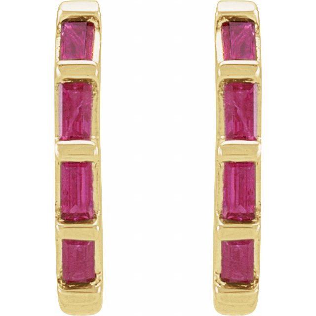 14K Yellow Natural Ruby Huggie Earrings