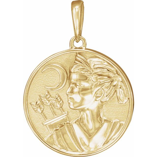 14K Yellow 21.9x14.9 mm Artemis Coin Pendant