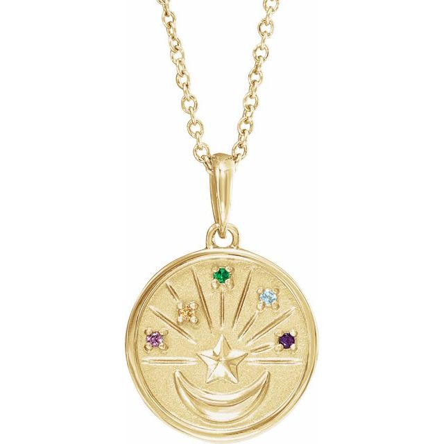 14K Yellow Natural Multi-Gemstone Petite Moon & Star 18' Necklace