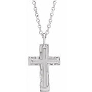 14K White Textured Cross 18' Necklace