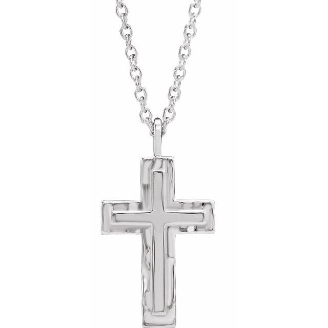 Sterling Silver Textured Cross 18' Necklace