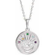 14K White Natural Multi-Gemstone Petite Moon & Star 18' Necklace