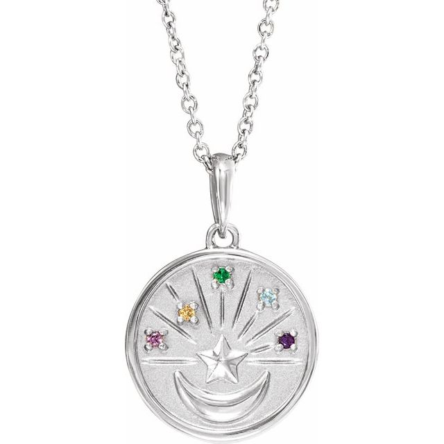 14K White Natural Multi-Gemstone Petite Moon & Star 18' Necklace