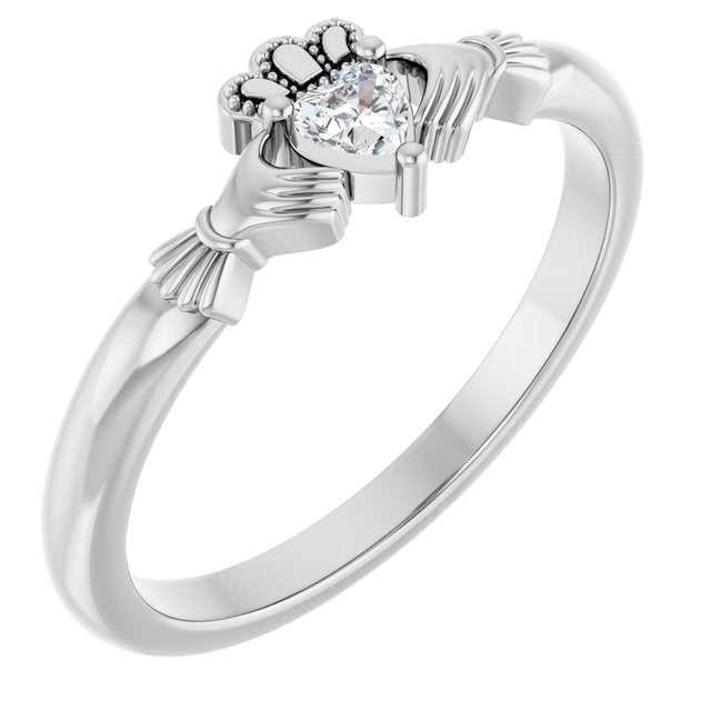 14k White Stuller Lab-grown Moissanite™  Claddagh Ring