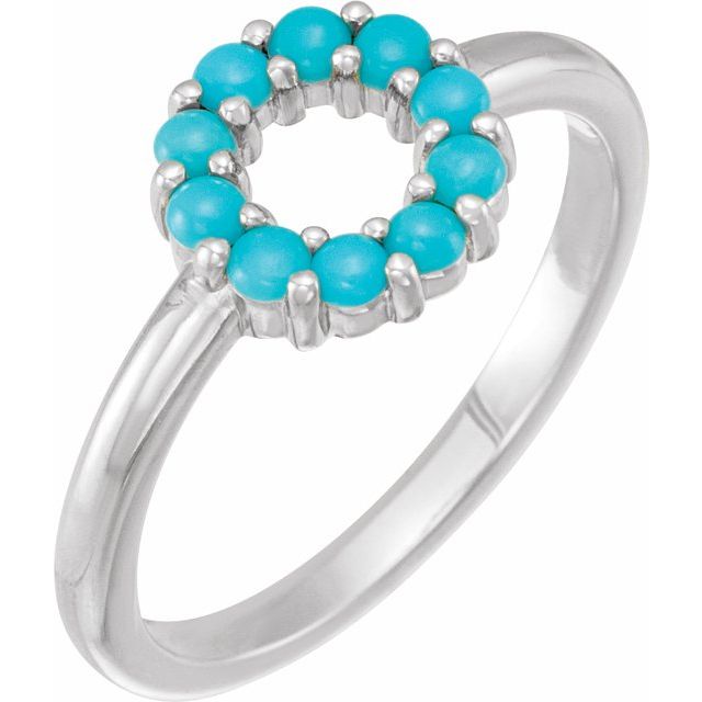14K White Natural Turquoise Cabochon Halo-Style Ring