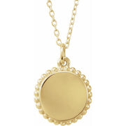 18k Yellow Vermeil Engravable Beaded Disc 16-18' Necklace