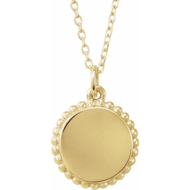 18k Yellow Vermeil Engravable Beaded Disc 16-18' Necklace