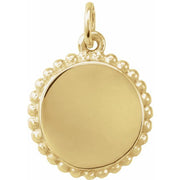 14k Yellow Engravable Beaded Disc Pendant