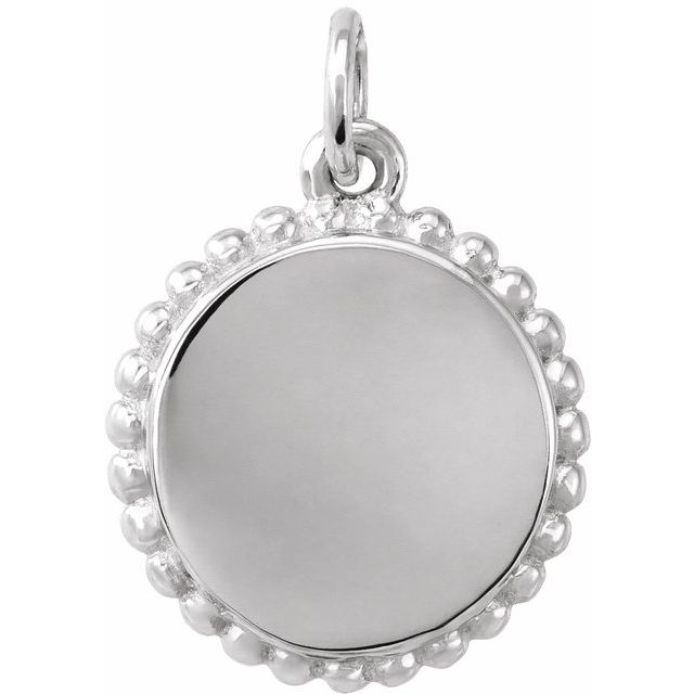14k White Engravable Beaded Disc Pendant