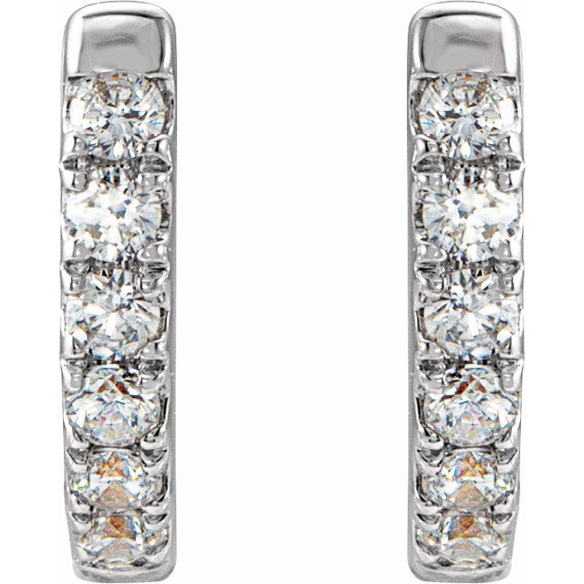 14K White 1/8 CTW Natural Diamond Hoop Earrings