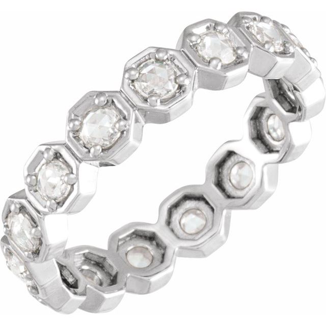 14K White 1/2 CTW Natural Rose-Cut Diamond Eternity Band Size 7