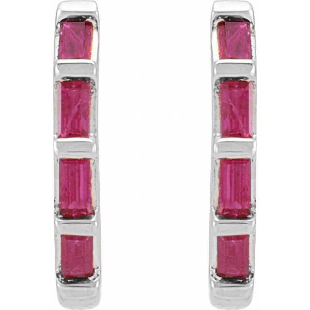 14K White Natural Ruby Huggie Earrings