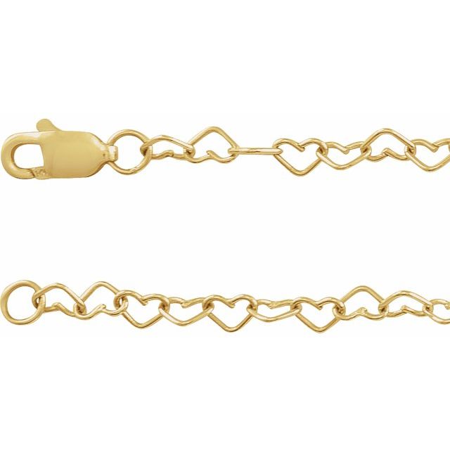 14K Yellow 3.2 mm Heart Cable 9' Chain