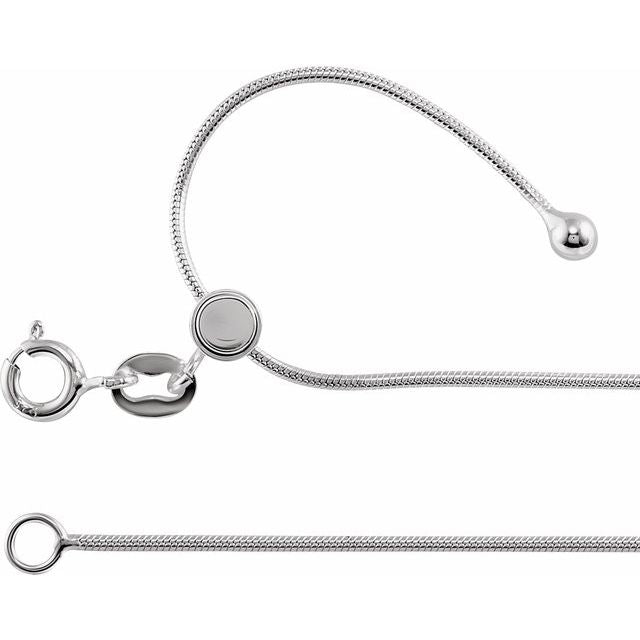 Sterling Silver 1 mm Adjustable Snake 16-22' Chain