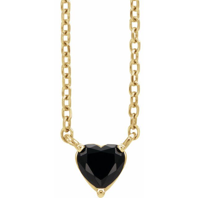 14K Yellow Natural Black Onyx Heart 16-18' Necklace