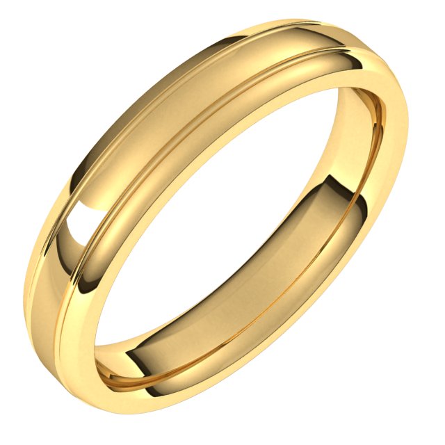 14K Yellow 4 mm Grooved Beveled-Edge Band Size 7.5
