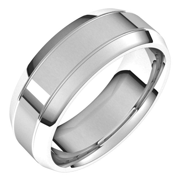 14k White 7 Mm Grooved Beveled-edge Band Size 10