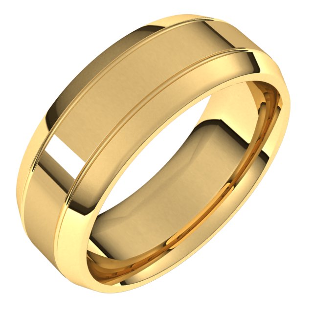 14k Yellow 7 Mm Grooved Beveled-edge Band Size 12