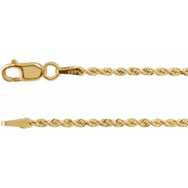 14K Yellow 1.6 mm Diamond-Cut Rope 24' Chain