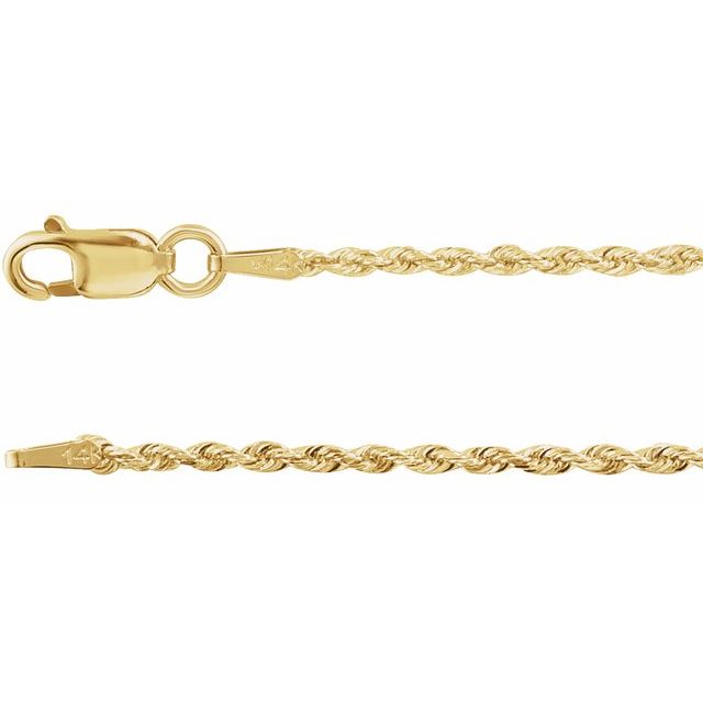 14K Yellow 1.3 mm Diamond-Cut Rope 24' Chain
