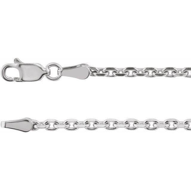 14K White 2.5 mm Diamond-Cut Cable 20' Chain