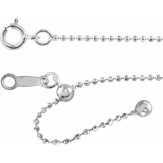 14K White 1 mm Adjustable Bead 16-22' Chain