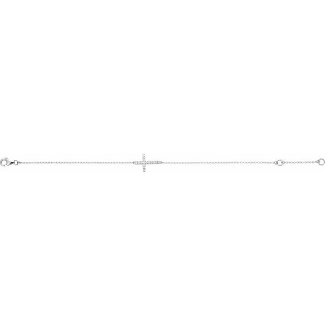 14k White 1/5 Ctw Natural Diamond Sideways Cross 7-8' Bracelet