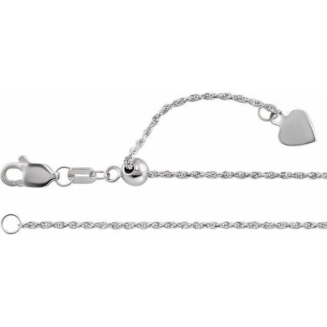 14K White 1 mm Adjustable Rope 16-22' Chain