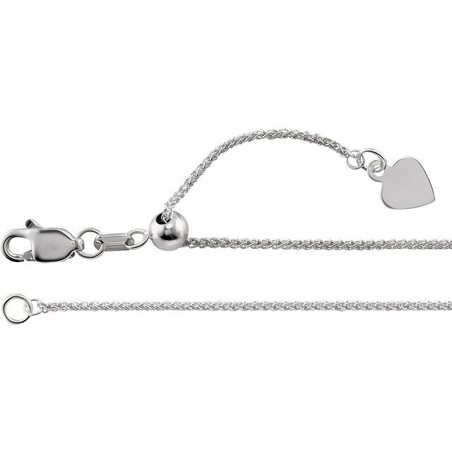 14K White 1 mm Adjustable Wheat 16-22' Chain