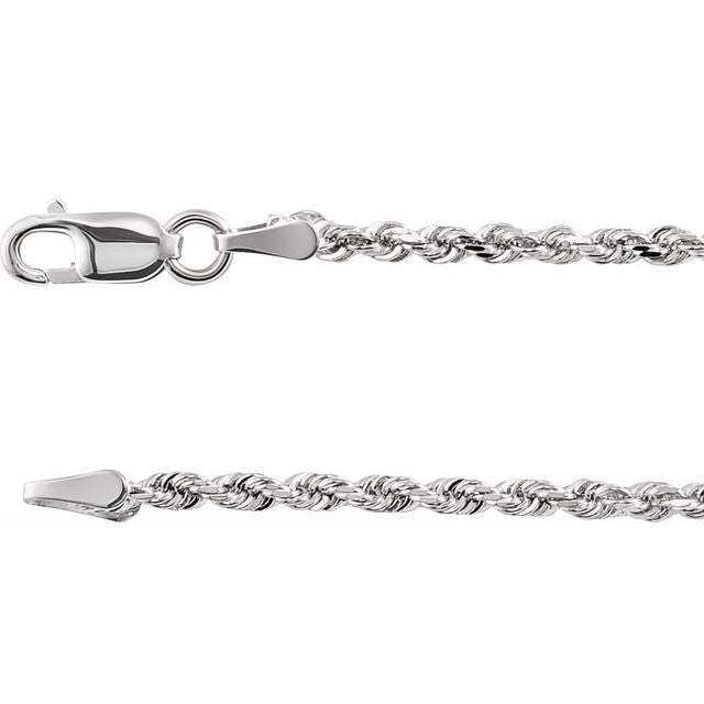 14K White  1.8 mm Diamond-Cut Rope 18' Chain