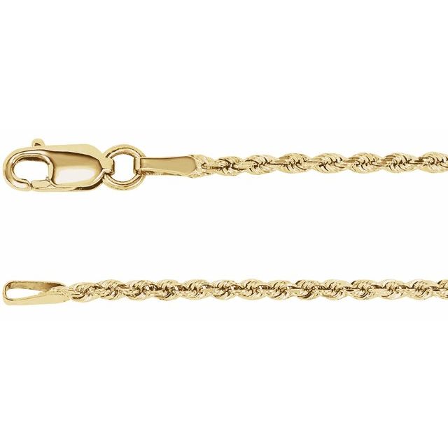 14K Yellow 1.6 mm Diamond-Cut Rope 20' Chain