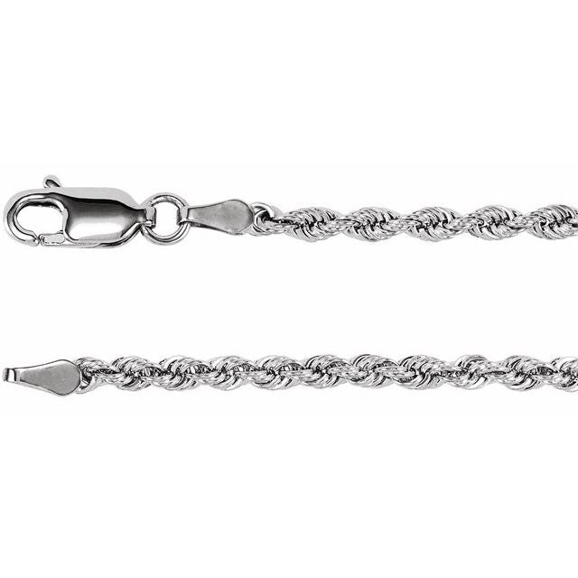 14K White 2.5 mm Rope 24' Chain