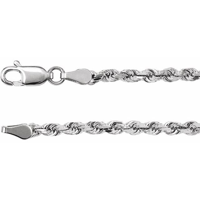 14K White 2.8 mm Diamond-Cut Rope 24' Chain
